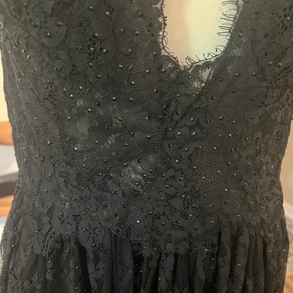 Sherri Hill Black Lace Corset Back Evening Deep V Gown Size 14 - Picture 7 of 15